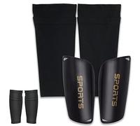 SZXMDKH Parastinchi da calcio + maniche alte elastiche per ragazzi e ragazze, protezione contro le lesioni da calci (nero) L