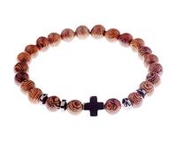 SZYDD Bracciale con perline in legno con croce in legno naturale braccialetto croce braccialetto rosario meditazione braccialetto donna gioielli yoga in legno unisex, As shown shows, Legno