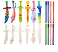 SZZETK 12 Pezzi pirare Sword Craft Kit con 12 Penne Colorate, Spade e Sciabole Piratiche in Legno, Coltello Creativo per Eventi, Compleanni