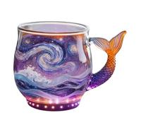 T-azza Da Caffè In Vet-ro Con Motivo A Onda Marina - T-azza Da Caffè Creativa A Tema Oceano Con Manico A Coda Di Sire-na | Tazz-a Da Acqua Con Motivo A Onda Marina Per Bevande Calde E Fredde (A)