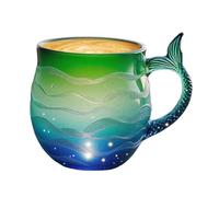 T-azza Da Caffè In Vet-ro Con Motivo A Onda Marina - T-azza Da Caffè Creativa A Tema Oceano Con Manico A Coda Di Sire-na | Tazz-a Da Acqua Con Motivo A Onda Marina Per Bevande Calde E Fredde (F)