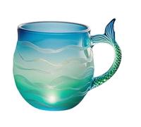 T-azza Da Caffè In Vet-ro Con Motivo A Onda Marina - T-azza Da Caffè Creativa A Tema Oceano Con Manico A Coda Di Sire-na | Tazz-a Da Acqua Con Motivo A Onda Marina Per Bevande Calde E Fredde (C)