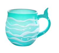 T-azza Da Caffè In Vet-ro Con Motivo A Onda Marina - T-azza Da Caffè Creativa A Tema Oceano Con Manico A Coda Di Sire-na | Tazz-a Da Acqua Con Motivo A Onda Marina Per Bevande Calde E Fredde (E)