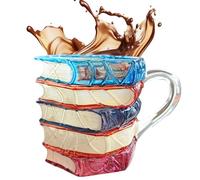 T-azza Libro Dipinta, T-azza Da Caffè Originale Con Libro Dipinto In 3D, Tazzas Da Caffè Divertente E Originale, Tazzas Con Pila Di Libri Con Un Affascinante Tema Letterario Per Scrittori Insegnanti