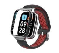 T-BLUER Cinturino compatibile con Xiaomi Redmi Watch 3 Active,Silicone Traspirante Bicolore Bracciale Accessori con Telaio Protettivo in Metallo per Redmi Watch 3 Active Nero Rosso
