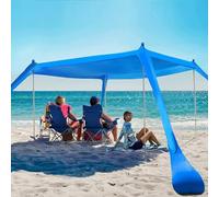 T-enda da Mare Spiaggia Portatile Protezione UV UPF 50+ Impermeabile, Parasole da Spiaggia con di Sabbia, Pali in Alluminio e Borsa da Trasporto, T-enda da Sole per Campeggio P-esca Picnic(B Blue,300*