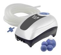 T.I.P. Pompa di Ventilazione per Laghetti API 1000/4-900 l/h | Aeratore per stagno con 4 uscite, 12W, set completo con 4 tubi da 10 m, valvole e pietre porose per ossigenazione.