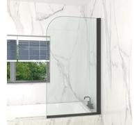 T&K Parete doccia 800 x 1400 mm, pannello girevole per vasca da bagno, bordo rotondo nero, 5 mm, in vetro temperato, double-face, facile da pulire, porta della doccia