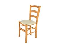 t m c s Tommychairs - Sedia modello Venice per cucina bar e sala da pranzo, robusta struttura in legno di faggio color miele e seduta rivestita in pelle artificiale color avorio