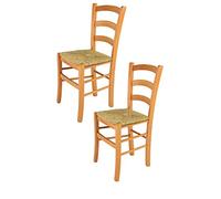 t m c s Tommychairs - Set 2 sedie modello Venice per cucina bar e sala da pranzo, robusta struttura in legno di faggio color miele e seduta in paglia
