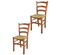 t m c s Tommychairs - Set 2 sedie modello Venice per cucina bar e sala da pranzo, robusta struttura in legno di faggio color ciliegio e seduta in paglia