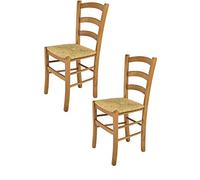 t m c s Tommychairs - Set 2 sedie modello Venice per cucina bar e sala da pranzo, robusta struttura in legno di faggio color rovere e seduta in paglia