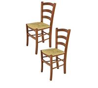 t m c s Tommychairs - Set 2 sedie modello Venice per cucina bar e sala da pranzo, robusta struttura in legno di faggio color noce chiaro e seduta in paglia