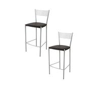 t m c s Tommychairs - Set 2 sgabelli alti modello Elegance per cucina e bar, struttura in acciaio verniciata colore alluminio e seduta imbottita e rivestita in pelle artificiale colore moka