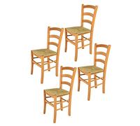 t m c s Tommychairs - Set 4 sedie modello Venice per cucina bar e sala da pranzo, robusta struttura in legno di faggio color miele e seduta in paglia
