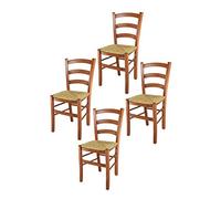 t m c s Tommychairs - Set 4 sedie modello Venice per cucina bar e sala da pranzo, robusta struttura in legno di faggio color ciliegio e seduta in paglia
