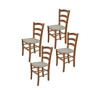 t m c s Tommychairs - Set 4 sedie modello Venice per cucina bar e sala da pranzo, robusta struttura in legno di faggio color noce chiaro e seduta rivestita in tessuto colore camoscio