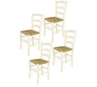 t m c s Tommychairs - Set 4 sedie modello Venice per cucina bar e sala da pranzo, robusta struttura in legno di faggio verniciata in anilina bianca e seduta in paglia