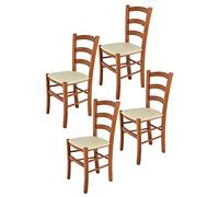t m c s Tommychairs - Set 4 sedie modello Venice per cucina bar e sala da pranzo, robusta struttura in legno di faggio color ciliegio e seduta rivestita in pelle artificiale colore avorio