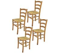 t m c s Tommychairs - Set 4 sedie modello Venice per cucina bar e sala da pranzo, robusta struttura in legno di faggio color rovere e seduta in paglia