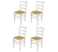 t m c s Tommychairs - Set 4 Sedie Venezia per cucina bar e sala da pranzo in Faggio Laccato Bianco e seduta in paglia