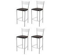 t m c s Tommychairs - Set 4 sgabelli alti modello Elegance per cucina e bar, struttura in acciaio verniciata colore alluminio e seduta imbottita e rivestita in pelle artificiale colore moka
