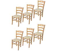 t m c s Tommychairs - Set 6 sedie modello Cuore per cucina bar e sala da pranzo, robusta struttura in Legno di faggio color naturale e seduta rivestita in pelle artificiale colore avorio