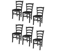 t m c s Tommychairs - Set 6 sedie modello Venezia per cucina bar e sala da pranzo, robusta struttura in legno di faggio color anilina nera e seduta imbottita e rivestita in tessuto nero