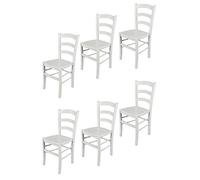 t m c s Tommychairs - Set 6 sedie modello Venezia per cucina bar e sala da pranzo, robusta struttura in legno di faggio laccata bianco e seduta in legno