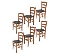 t m c s Tommychairs - Set 6 sedie modello Venice per cucina bar e sala da pranzo, robusta struttura in legno di faggio color noce e seduta rivestita in pelle artificiale colore moka