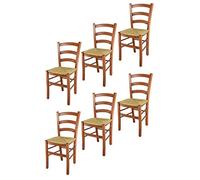 t m c s Tommychairs - Set 6 sedie modello Venice per cucina bar e sala da pranzo, robusta struttura in legno di faggio color ciliegio e seduta in paglia