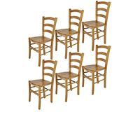 t m c s Tommychairs - Set 6 sedie modello Venice per cucina bar e sala da pranzo, robusta struttura in legno di faggio color rovere e seduta in legno
