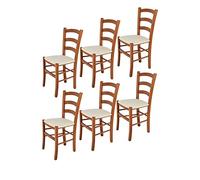 t m c s Tommychairs - Set 6 sedie modello Venice per cucina bar e sala da pranzo, robusta struttura in legno di faggio color ciliegio e seduta rivestita in tessuto color avorio