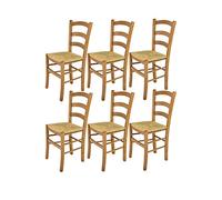 t m c s Tommychairs - Set 6 sedie modello Venice per cucina bar e sala da pranzo, robusta struttura in legno di faggio color rovere e seduta in paglia