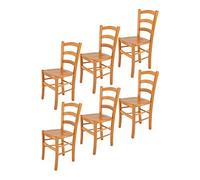 t m c s Tommychairs - Set 6 sedie modello Venice per cucina bar e sala da pranzo, robusta struttura in legno di faggio color miele e seduta in legno