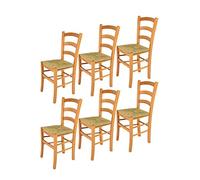 t m c s Tommychairs - Set 6 sedie modello Venice per cucina bar e sala da pranzo, robusta struttura in legno di faggio color miele e seduta in paglia