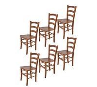 t m c s Tommychairs - Set 6 sedie modello Venice per cucina bar e sala da pranzo, robusta struttura in legno di faggio color noce chiaro e seduta in legno