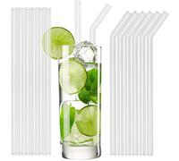 T&N Set di 12 cannucce di Vetro - 6 diritte | 6 Curve Lunghe 23 cm - 2 spazzole per la Pulizia - Riutilizzabili Ecologiche Fatte a Mano - per Frappè Cioccolata Caldo - Cocktail Mojito Pina Colada