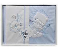 T&R Baby Coordinato MAXICULLA 4 Pezzi Copertina + Lenzuola (Sopra - Sotto - Federa) in Cotone Ricamato per Culla Next To Me - Nazareno Gabrielli (Cielo Disegno 45)