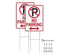 T&R Cartello "No Parking Sign with H Stake for Outside", confezione da 2, 35,6 x 25,4 cm, resistente alla ruggine, in alluminio pesante, riflettente, impermeabile, resistente alle intemperie e allo
