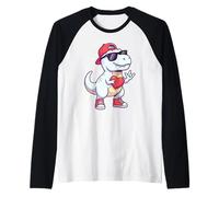 T-Rex Bianco Freddo Che Tiene Il Segno Grafico della Mano di Maglia con Maniche Raglan