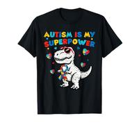 T-Rex Blue Autism Awareness Is My Superpower Bambini Ragazzi Maglietta