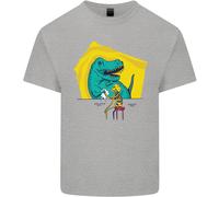 T-Rex Che Fa Wrestling A Uno Scheletro Di Dinosauro T-Shirt Per Bambini