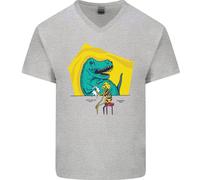 T-Rex Che Lotta Contro Un Teschio Di Dinosauro In Cotone A V-Collo Per Uomo