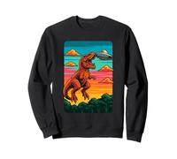 T-Rex Dinosaur aigainst UFO Tramonto Sci-Fi Art Design Felpa
