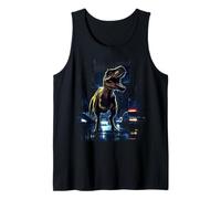 T-Rex Dinosaur Roaring City at Night Graphic Design Japanese Canotta