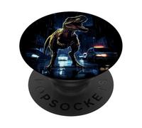 T-Rex Dinosaur Roaring City at Night Graphic Design Japanese PopSockets PopGrip Adesivo