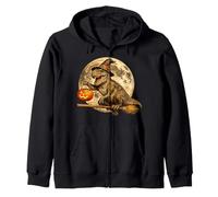 T-Rex Dinosauro Dino Witch Hat Jack O Lantern Moon Broomstick Felpa con Cappuccio