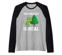 T-Rex, Dinosauro e Albero di Natale, The Struggle Is Real Maglia con Maniche Raglan