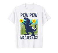T Rex Dinosauro Pew Pew Madafakas Vintage Crazy Maglietta
